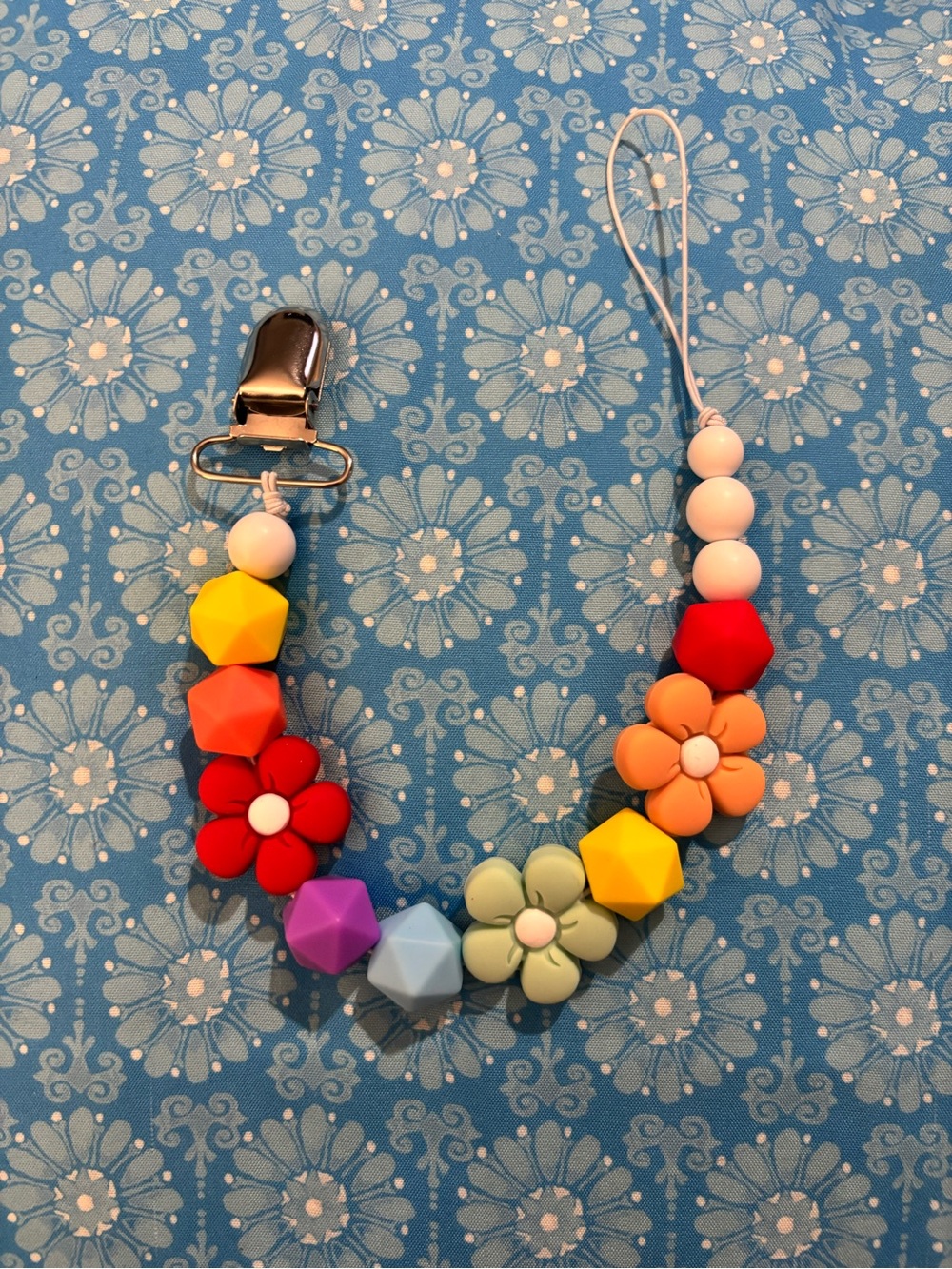 Colorful Flower Beaded Pacifier Clip - Multicolor